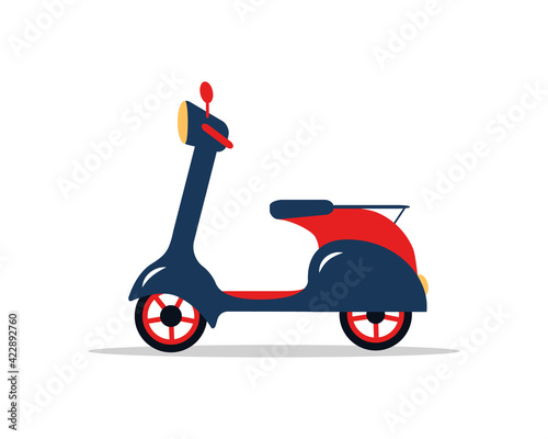 Retro moped. Delivery scooter. Modern electric transport. Environmentally friendly alternative vehicles. Vector illustration in flat cartoon style.
