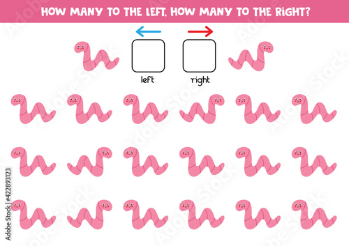 Left or right with cute worm. Logical worksheet for preschoolers.