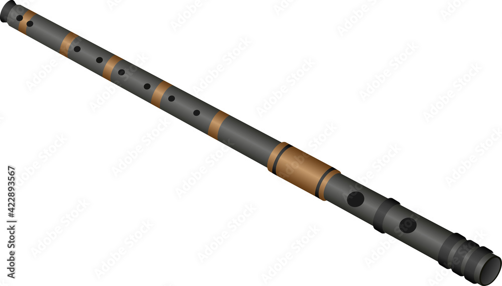 A wooden flute with a black color in the form of a tube with holes