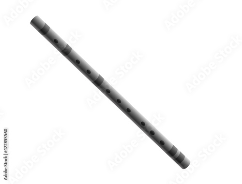 A wooden flute with a gray color in the form of a tube with holes
