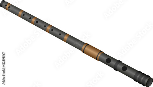 A wooden flute with a black color in the form of a tube with holes