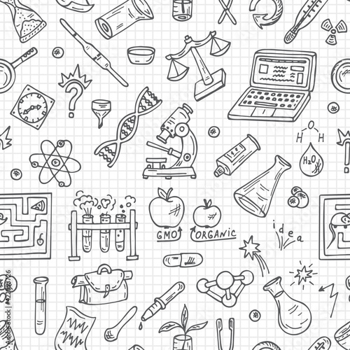 Hand Drawn Doodles Science Seamless Background