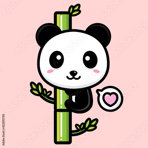 vector design of cute cartoon panda climbing a bamboo tree