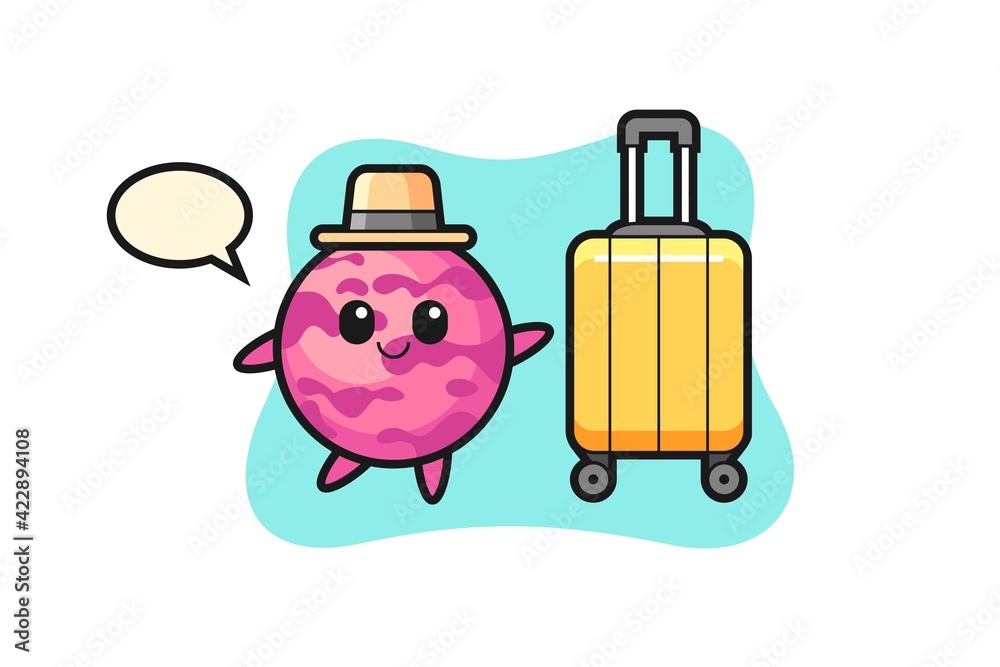 ice cream scoop cartoon illustration with luggage on vacation