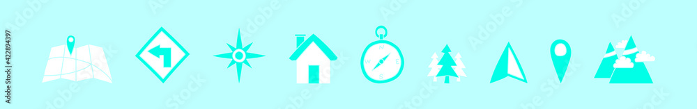 set of map cartoon icon design template with various models. vector illustration isolated on blue background set of map cartoon icon design template with various models. vector illustration isolated on blue background