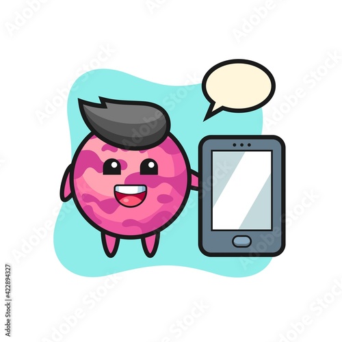 ice cream scoop illustration cartoon holding a smartphone
