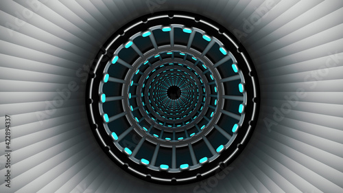 3d rendering of ring tunnel blue light neon lights