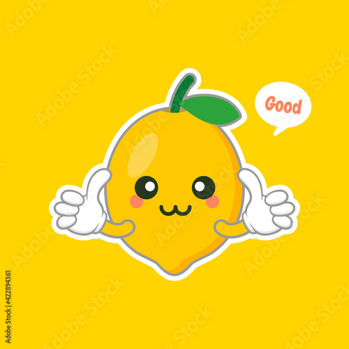 cute and kawaii lemon cartoon character in flat style. fresh lemon fruits on summer season. Funny lemon character logo. can be used in restaurant menu, cooking books and organic farm label