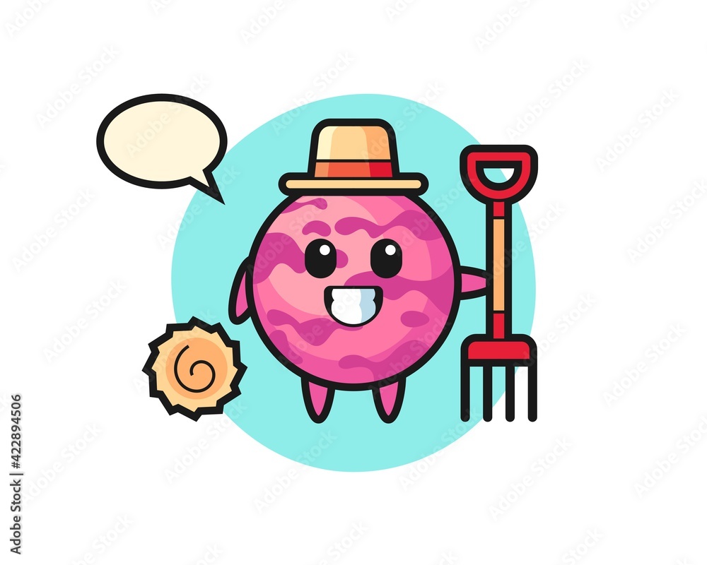 Mascot character of ice cream scoop as a farmer
