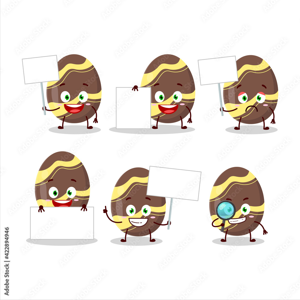 Brown easter egg cartoon character bring information board