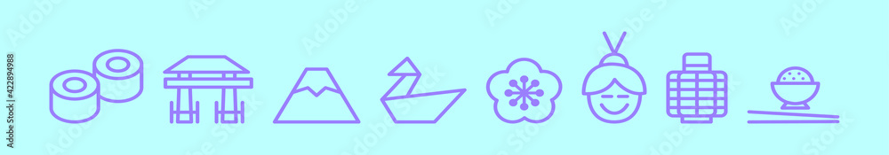 set of japanese cartoon icon design template with various models. vector illustration isolated on blue background set of japanese cartoon icon design template with various models. vector illustration isolated on blue background