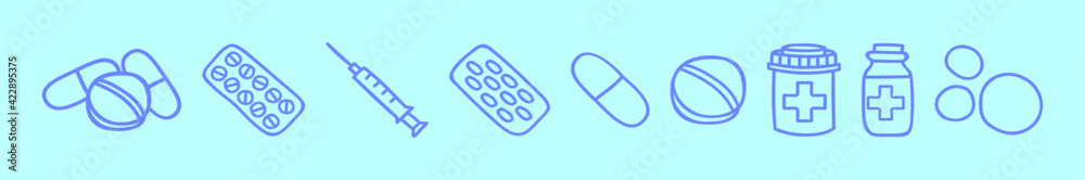 set of medical cartoon icon design template with various models. vector illustration isolated on blue background set of medical cartoon icon design template with various models. vector illustration isolated on blue background