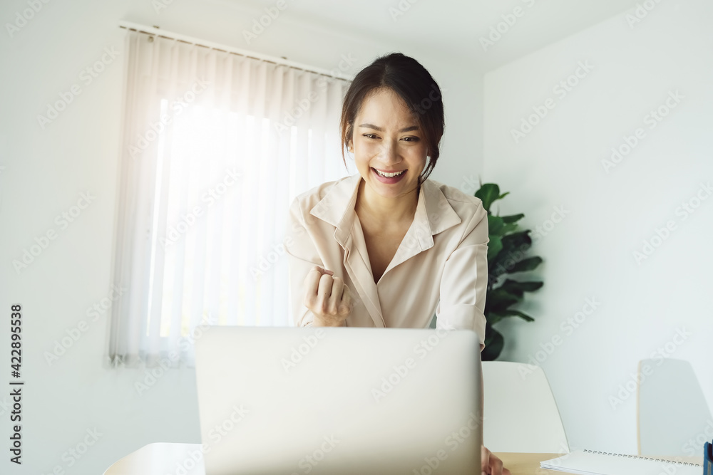 new normal, a businesswoman using computer to work for a company Via the internet on your desk at home. new normal, a businesswoman using computer to work for a company Via the internet on your desk at home.