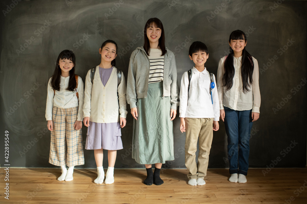 Elementary School Students and Teacher Standing in Line Elementary School Students and Teacher Standing in Line