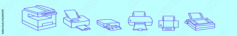 set of photocopier cartoon icon design template with various models. vector illustration isolated on blue background