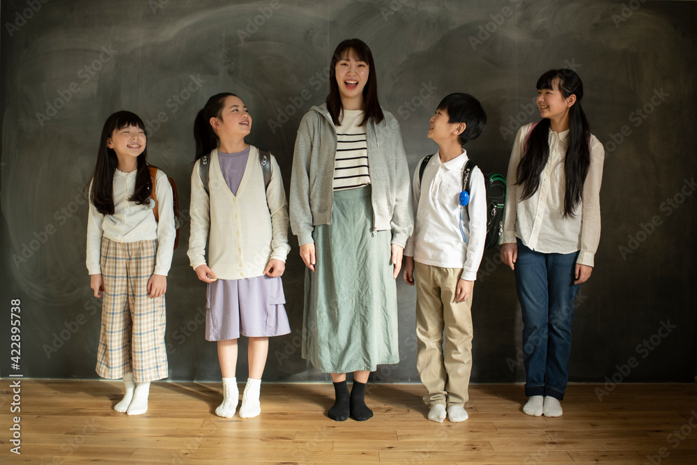 Elementary School Students and Teacher Standing in Line Elementary School Students and Teacher Standing in Line