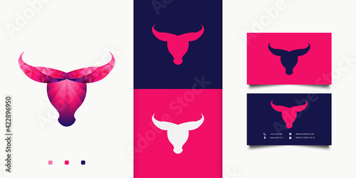 Bull Head Logo Design With Colorful Polygon Concept for Your Business Identity