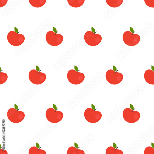 Simple seamless pattern with red apples. Fruits, vitamins, vegetarianism, healthy eating, diet, snacking, harvesting. Illustration in flat style