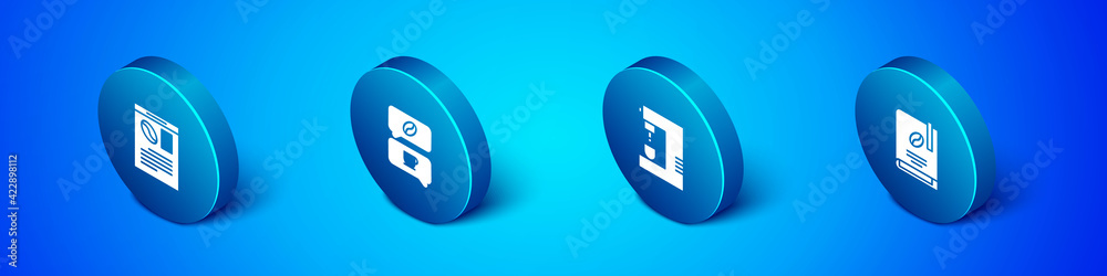 Set Isometric Newspaper and coffee, Coffee machine, book and conversation icon. Vector Set Isometric Newspaper and coffee, Coffee machine, book and conversation icon. Vector