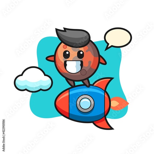 mars mascot character riding a rocket