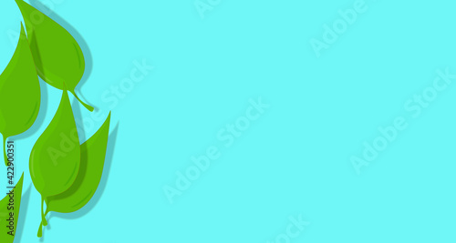 Illustration with isolated graphic elements on the side of the project, with space to place text, logo or design. Green leaves of the tree. Fresh and modern banner. Soft background.