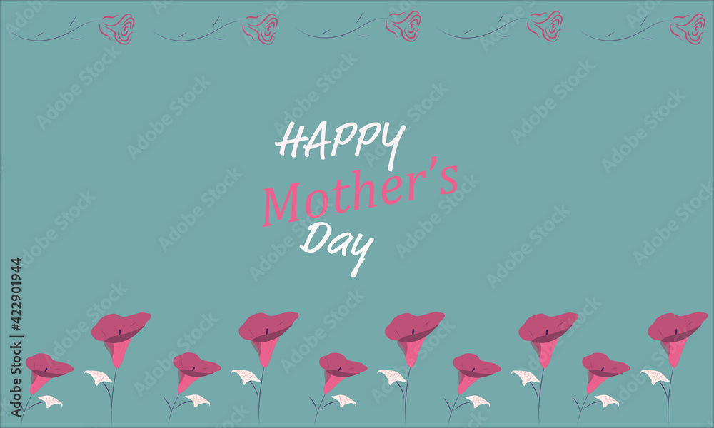 Happy mother day card with flowers patter composition on blue background.