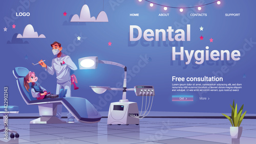 Dental hygiene banner with doctor and girl patient