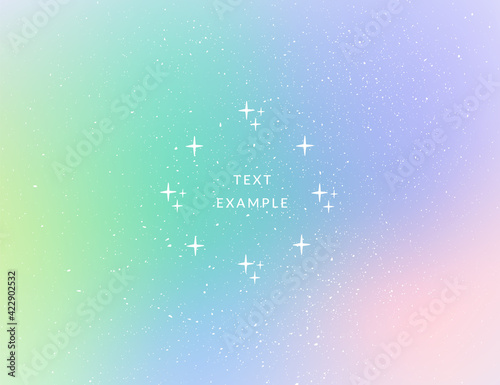 Rainbow retro background in modern style with blurred effect, smooth gradient in pastel colors and shining noisy texture. Sparkles and stars frame with place for text. Vector illustration.