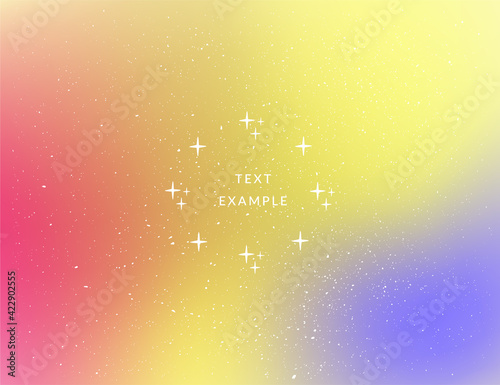 Bright retro background in modern style with blurred effect, smooth gradient and shining noisy texture. Sparkles and stars frame with place for text. Vector illustration.