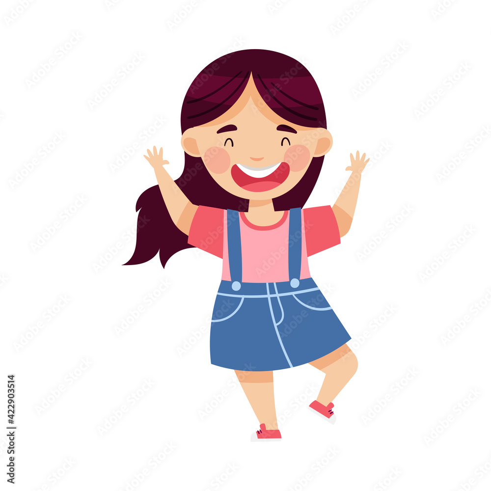 Smiling Girl Character Greeting Waving Hands Vector Illustration Smiling Girl Character Greeting Waving Hands Vector Illustration