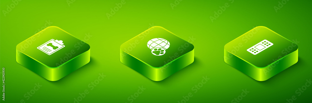 Set Isometric World pet, Bandage plaster and Clinical record icon. Vector Set Isometric World pet, Bandage plaster and Clinical record icon. Vector