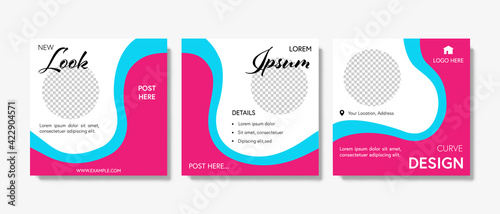 Live webinar promotion templates for social media with trendy magenta and blue color accent curved shapes. Editable layouts for instagram and facebook for influencers.	

