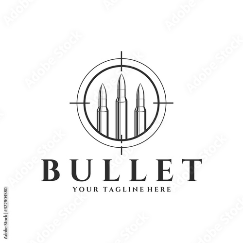 bullet on target icon logo vector vintage illustration design, ammunition with compass creative logo design