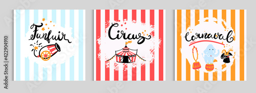 Vector flat circus illustration. post, banner, social, carnival, fun fair.