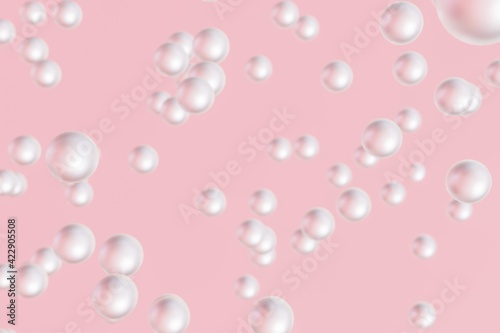 shiny white sea pearl flying on pink background 3D rendering