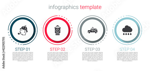Set Sherlock Holmes, Big Ben tower, Taxi car and Cloud with rain. Business infographic template. Vector
