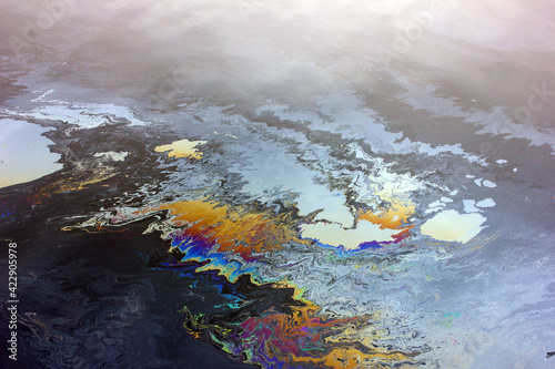 Krasivre oil spill on the sea.