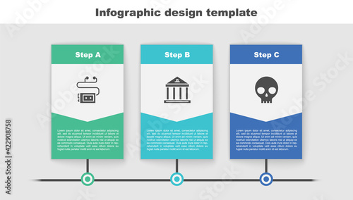 Set Museum audio guide, building and Human skull. Business infographic template. Vector
