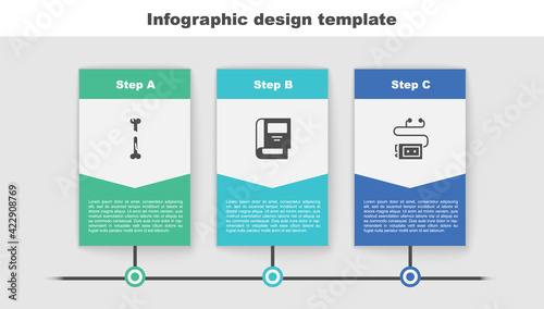 Set Human broken bone, History book and Museum audio guide. Business infographic template. Vector