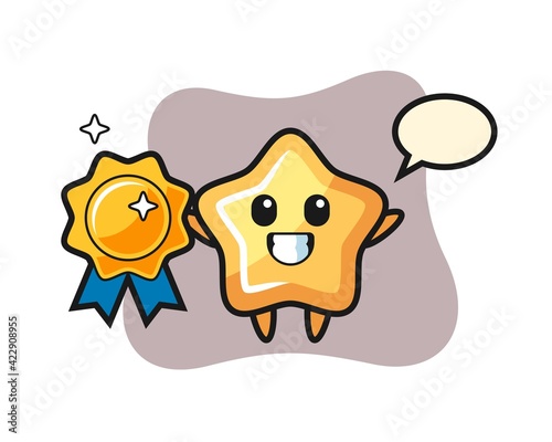 star mascot illustration holding a golden badge