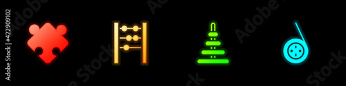 Set Puzzle pieces toy, Abacus, Pyramid and Yoyo icon. Vector