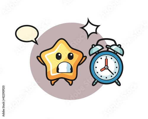 Cartoon Illustration of star is surprised with a giant alarm clock