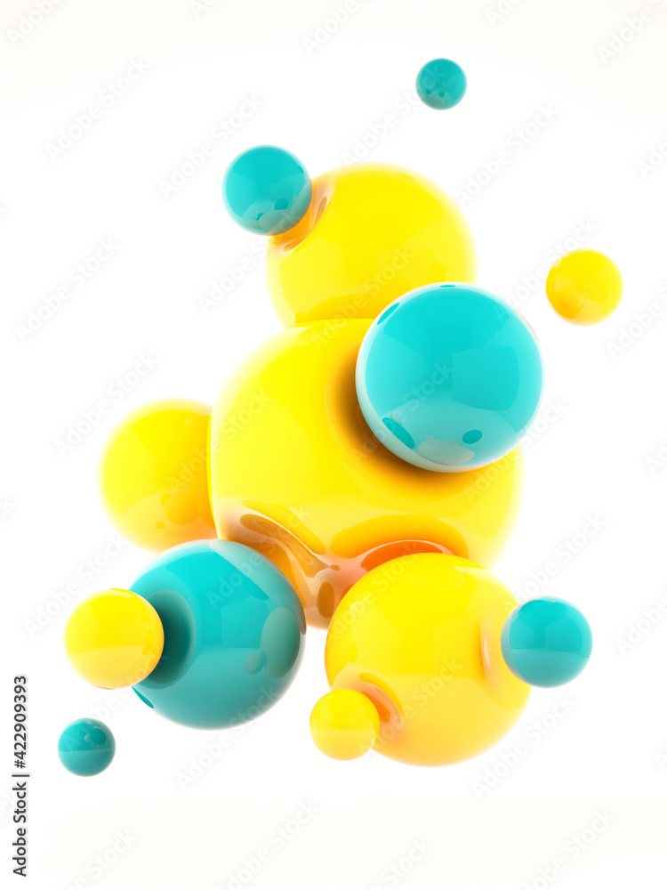 3d render of abstract yellow spheres ball , abstract composition background