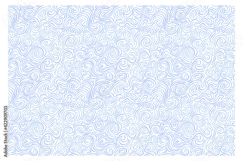 Seamless pattern of blue swirling waves. Design for backdrops with sea, rivers or water texture. Repeating texture. Figure for textiles. Surface design.