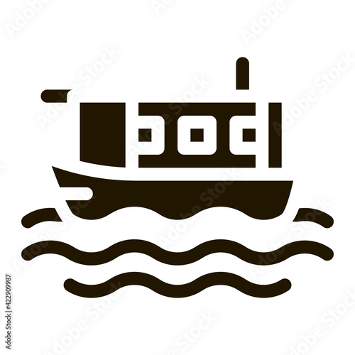 water yacht inmiddle of sea icon Vector Glyph Illustration photo