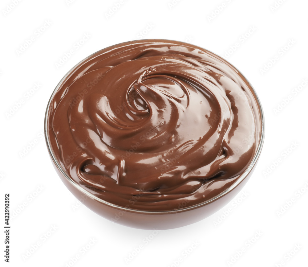 Bowl of tasty melted chocolate on white background Bowl of tasty melted chocolate on white background