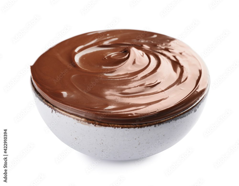 Bowl of tasty melted chocolate on white background Bowl of tasty melted chocolate on white background