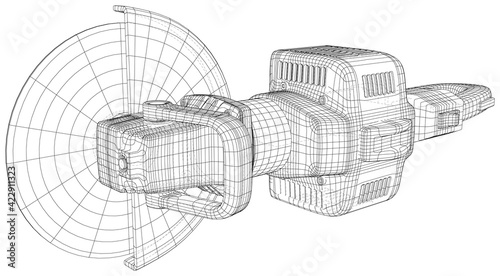 Vector outline angle grinder. Wire-frame powerful grinder. EPS10 format. Vector created of 3d.
