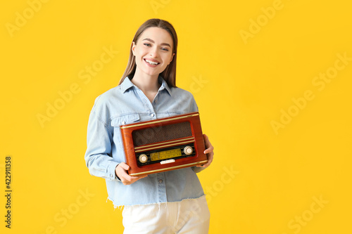 Young woman with retro radi...