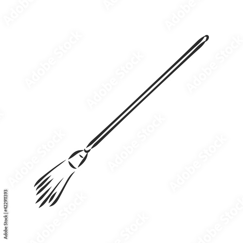 Black outline vector broom on white background.